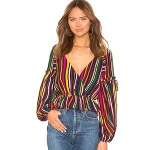 Tularosa Multi Color Striped Blouson Sleeve Blouse